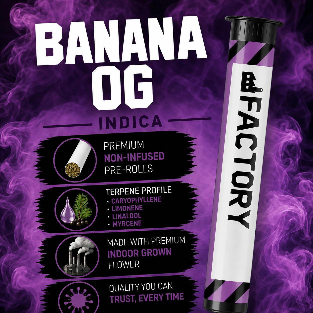 Factory | Banana OG | Indica | 1G | Pre-Roll | REC at The H.U.B.