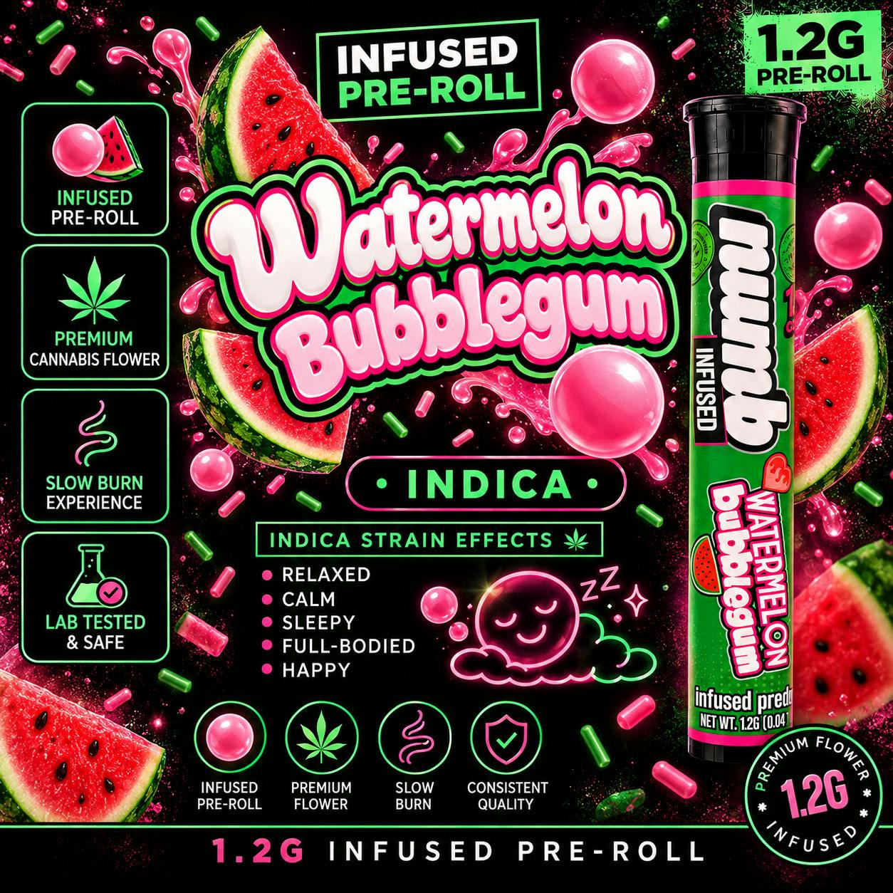 Watermelon Bubblegum | Infused Joint | 1.2g cannabis product