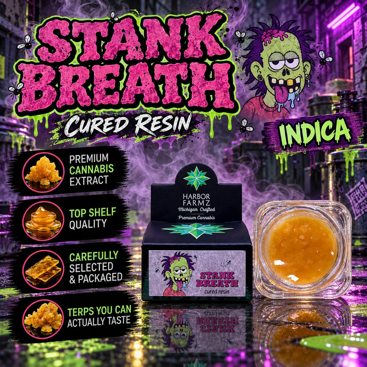 Harbor Farmz | Stank Breath | Indica | 3.5G | Cured Resin | REC