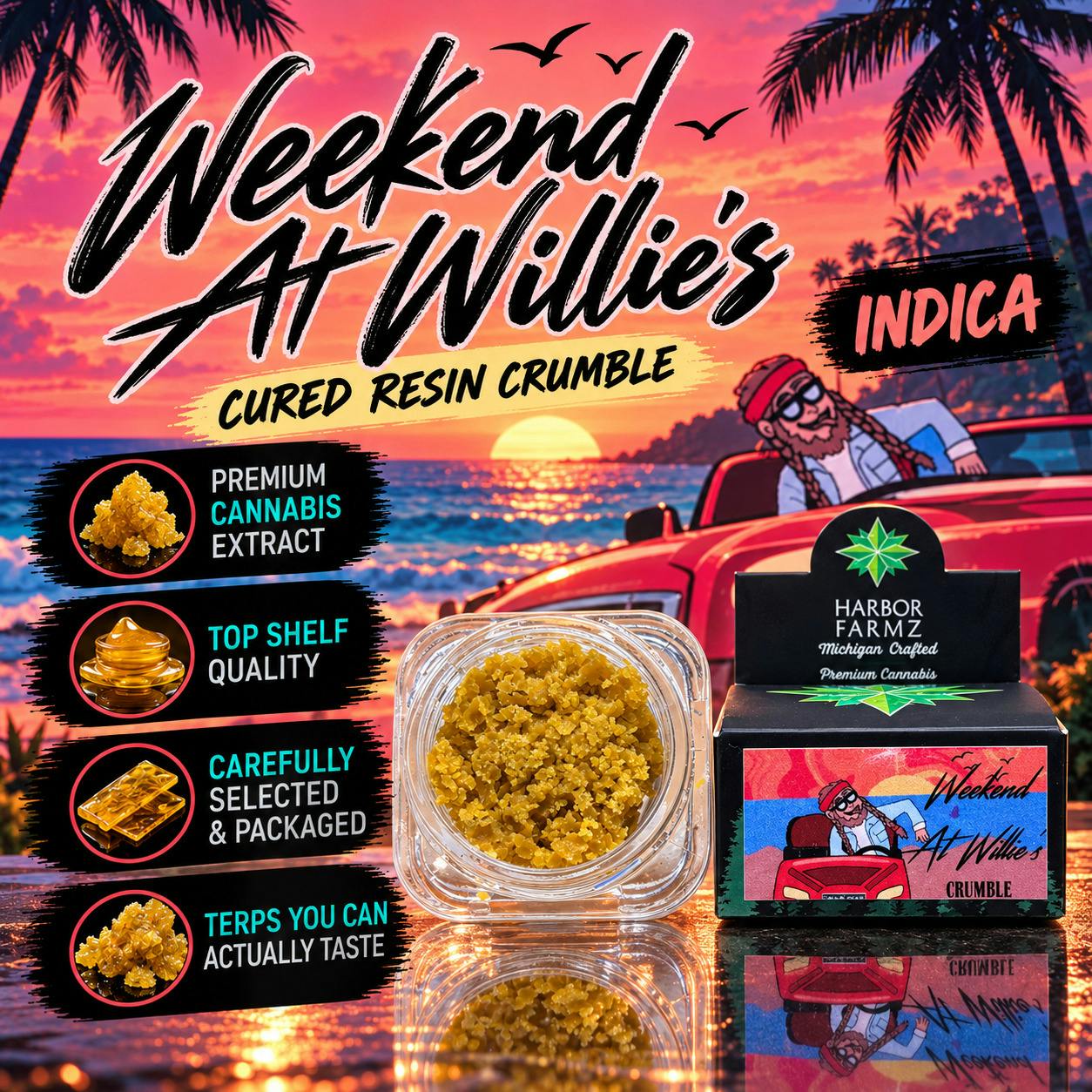 Harbor Farmz | Weekend at Willies | Indica | 3.5G | Cured Resin | REC