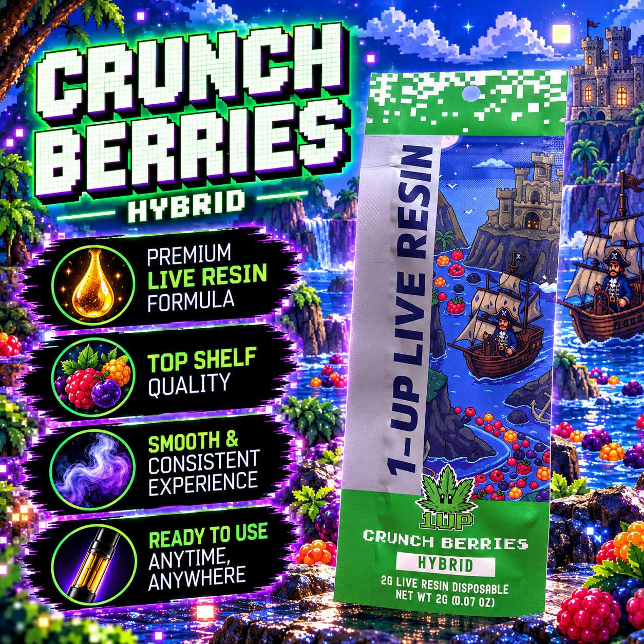 1UP | Crunch Berries | Hybrid | 2G | Live Resin Disposable | REC