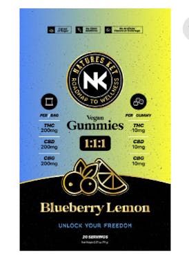 Nature's Key-Vegan 600mg 1:1:1(THC/CBD/CBG)-Blueberry Lemon