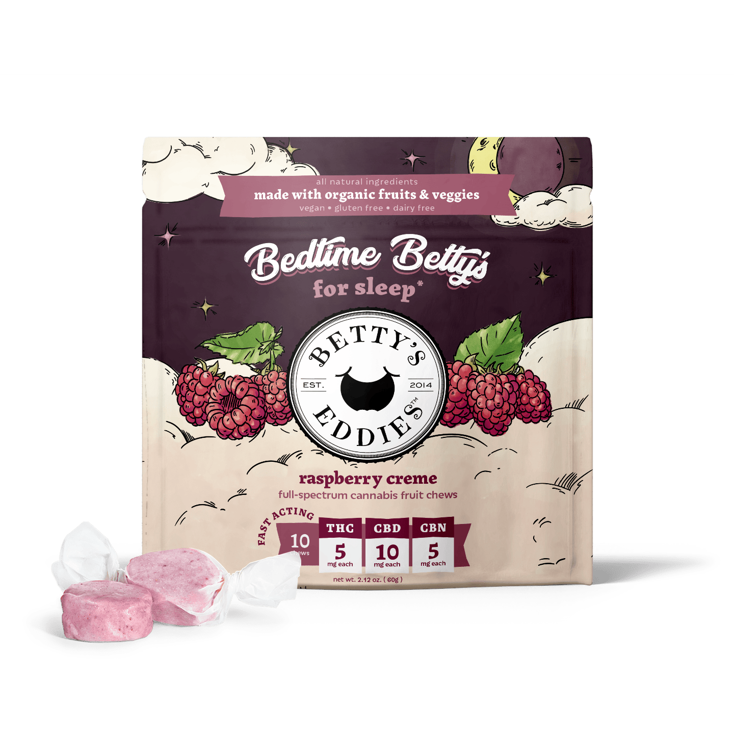 Raspberry Creme Bedtime Chews | Betty's Eddies | - 50mg