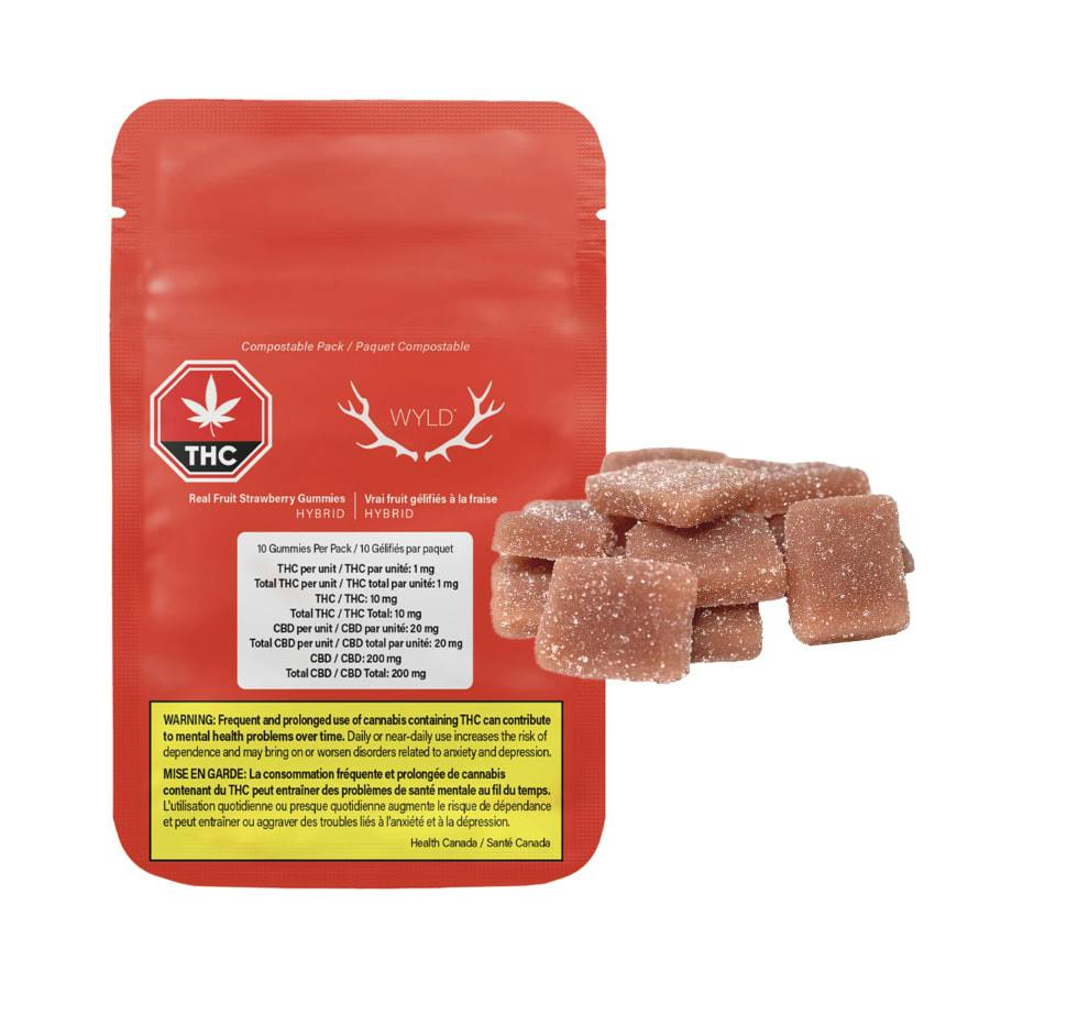 Real Fruit Strawberry Gummies 20:1 CBD:THC WYLD 10 pack Soft Chews