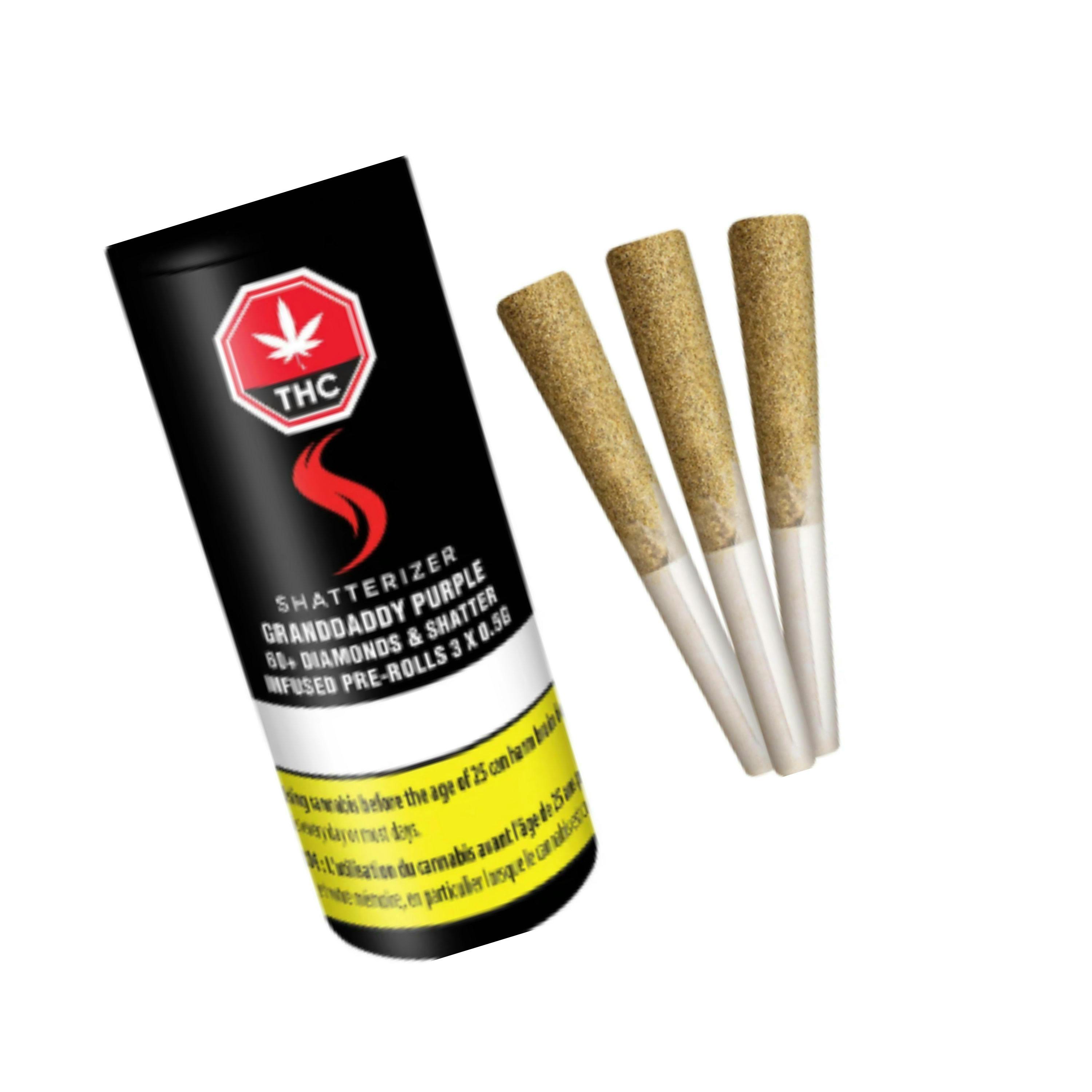 Granddaddy Purple 60+ Diamonds & Shatter Infused Pre-Roll 3x0.5g [Shatterizer]