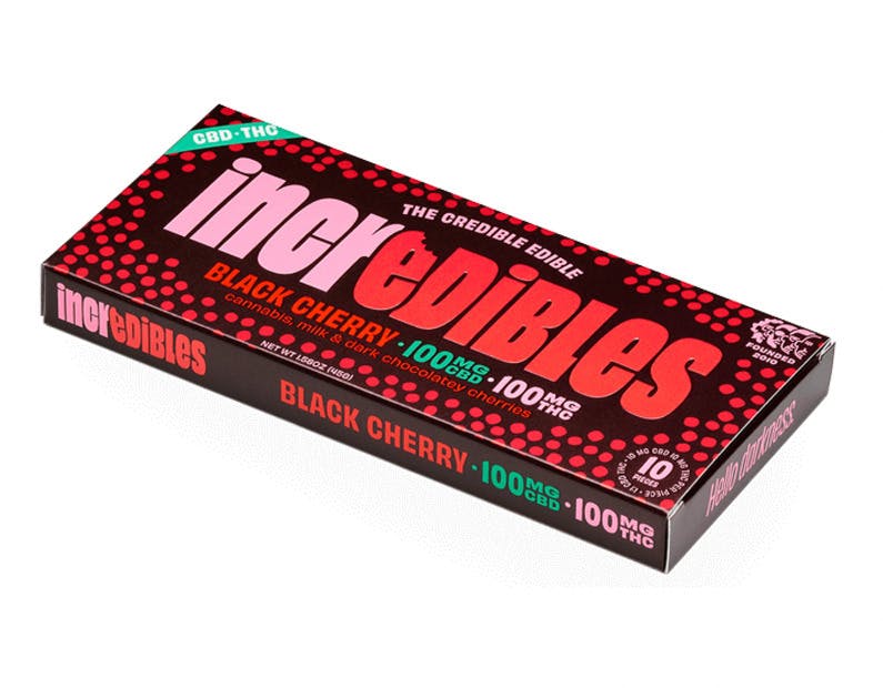 Incredibles | Chocolates | 1:1 Black Cherry (10pk) | (CBD 98mg x THC 98mg)