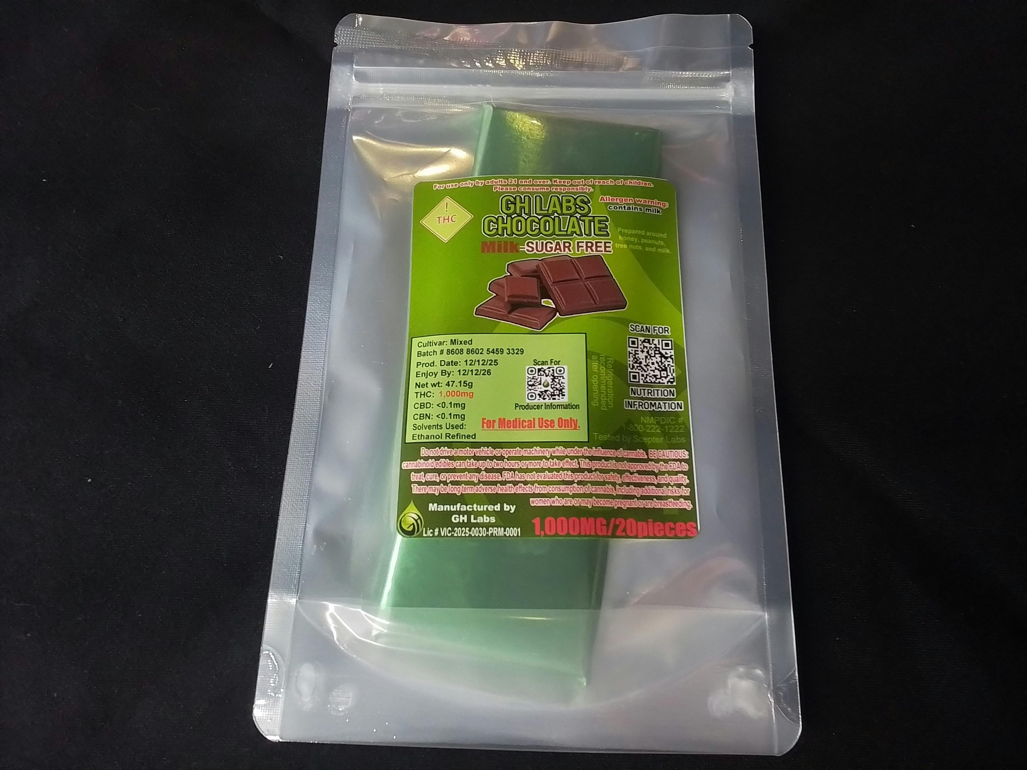 GH Chocolate Bar SUGARFREE MILK 1000MG