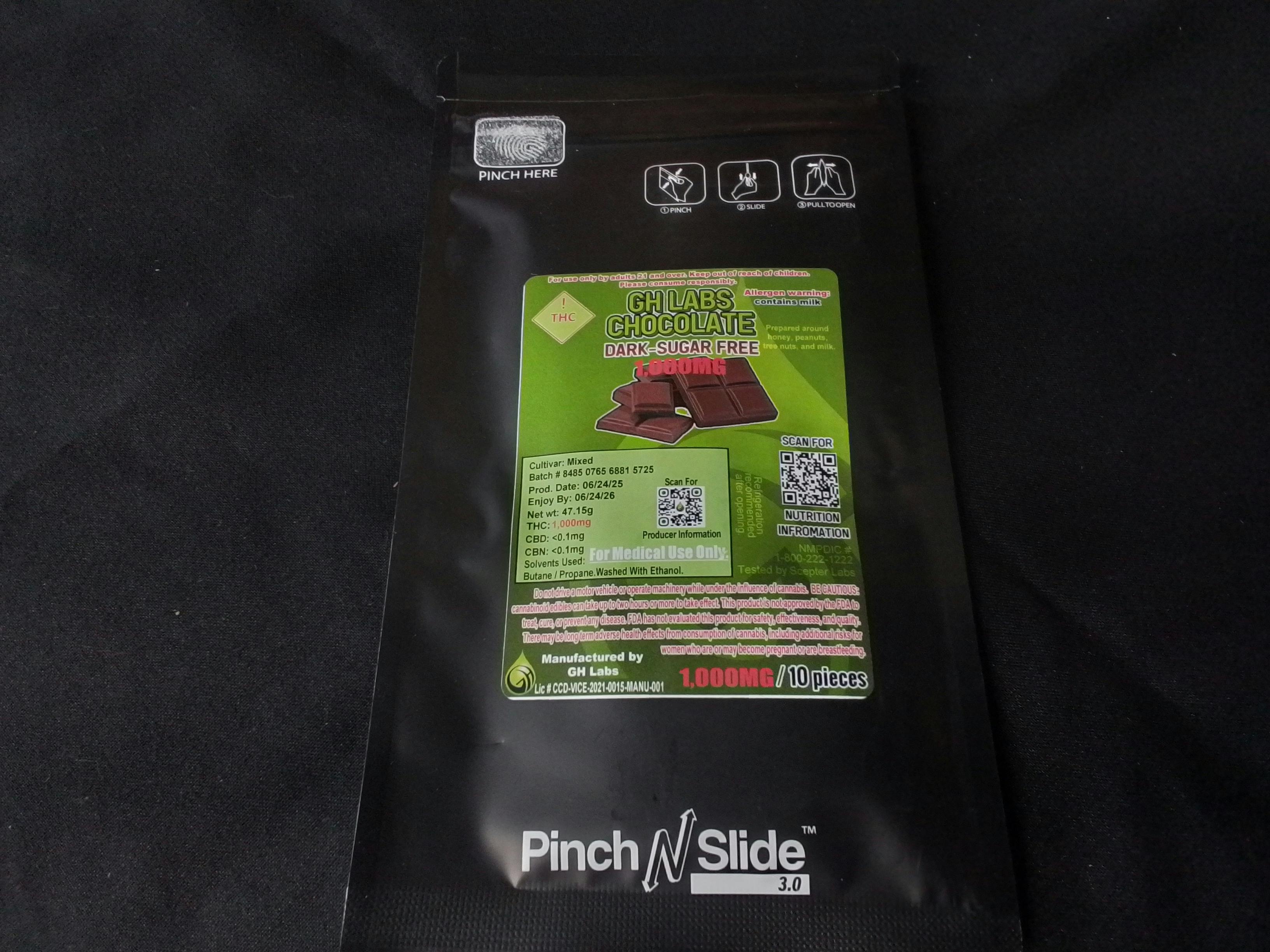 GH Chocolate Bar SUGARFREE DARK 1000MG MED