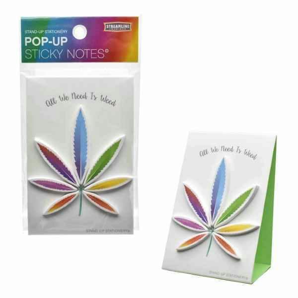 Pop-Up Sticky Memos Stand Up Stationery - Cannabis Leaf - Rainbow