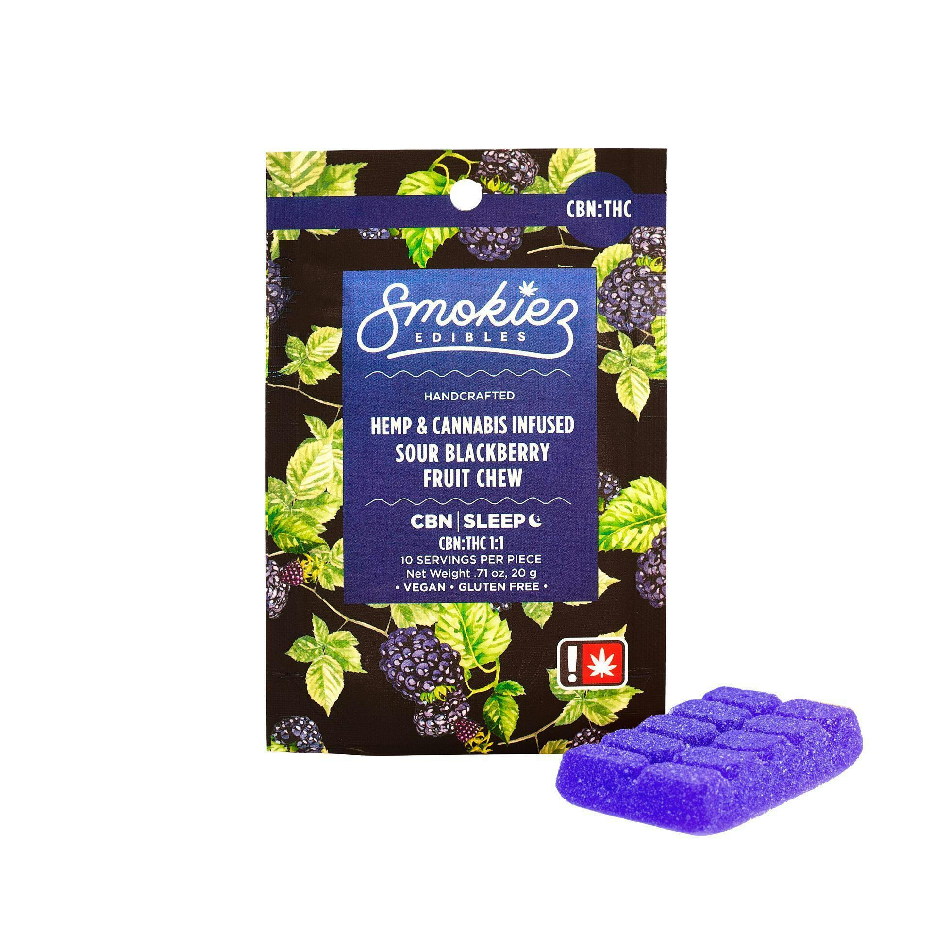 Sour Blackberry Fruit Chew | 200mg 1:1 (THC:CBN) | Smokiez