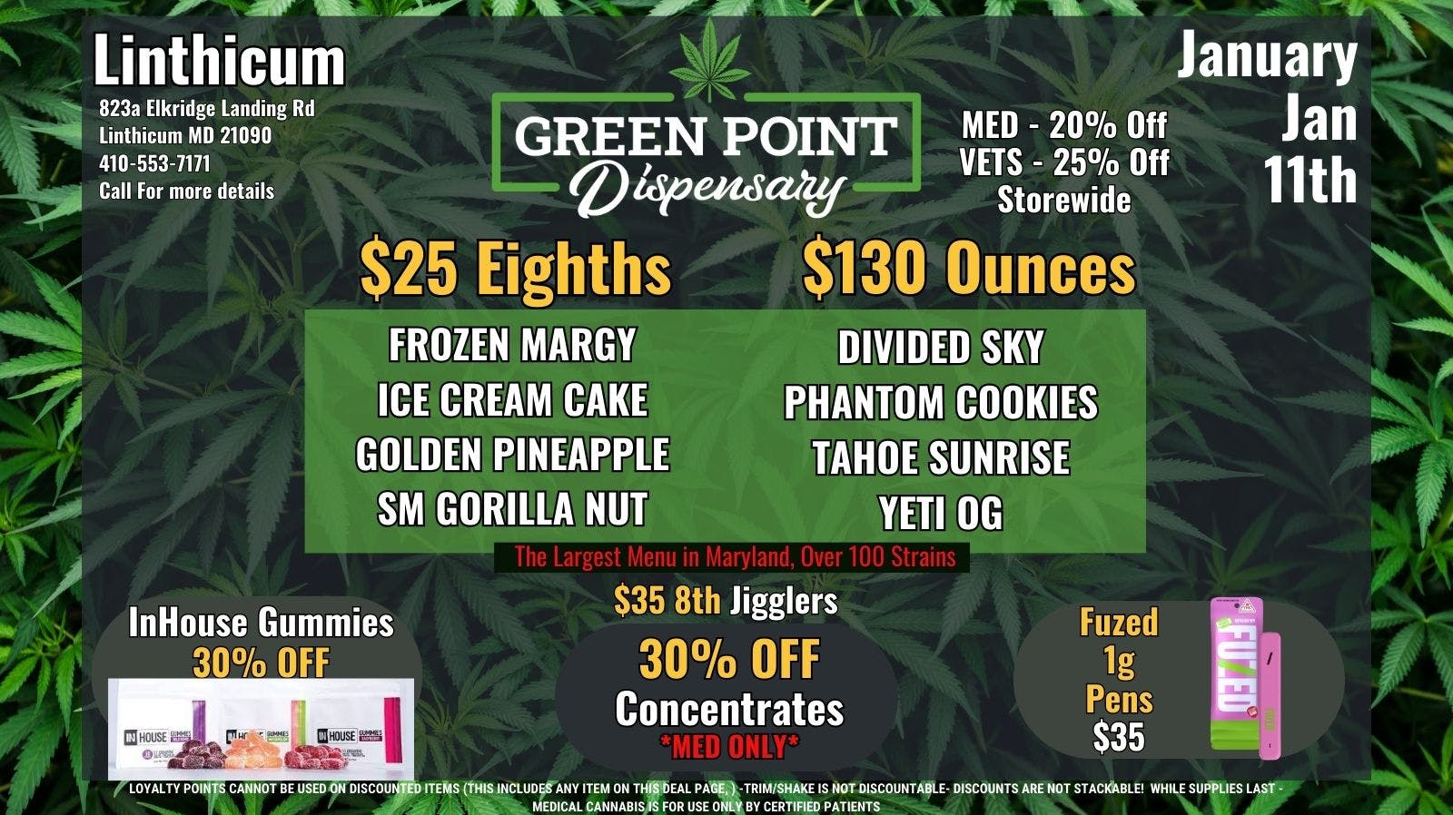 Jan 11th Daily Deals! at Green Point Wellness Linthicum Weedmaps