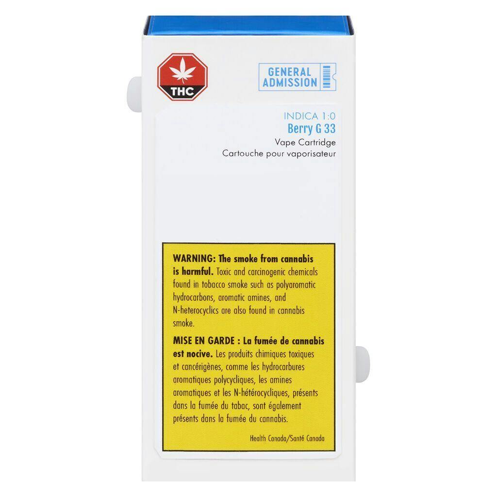 General Admission - Berry G #33 Indica 1:0 510 Thread Cartridge - 0.45g