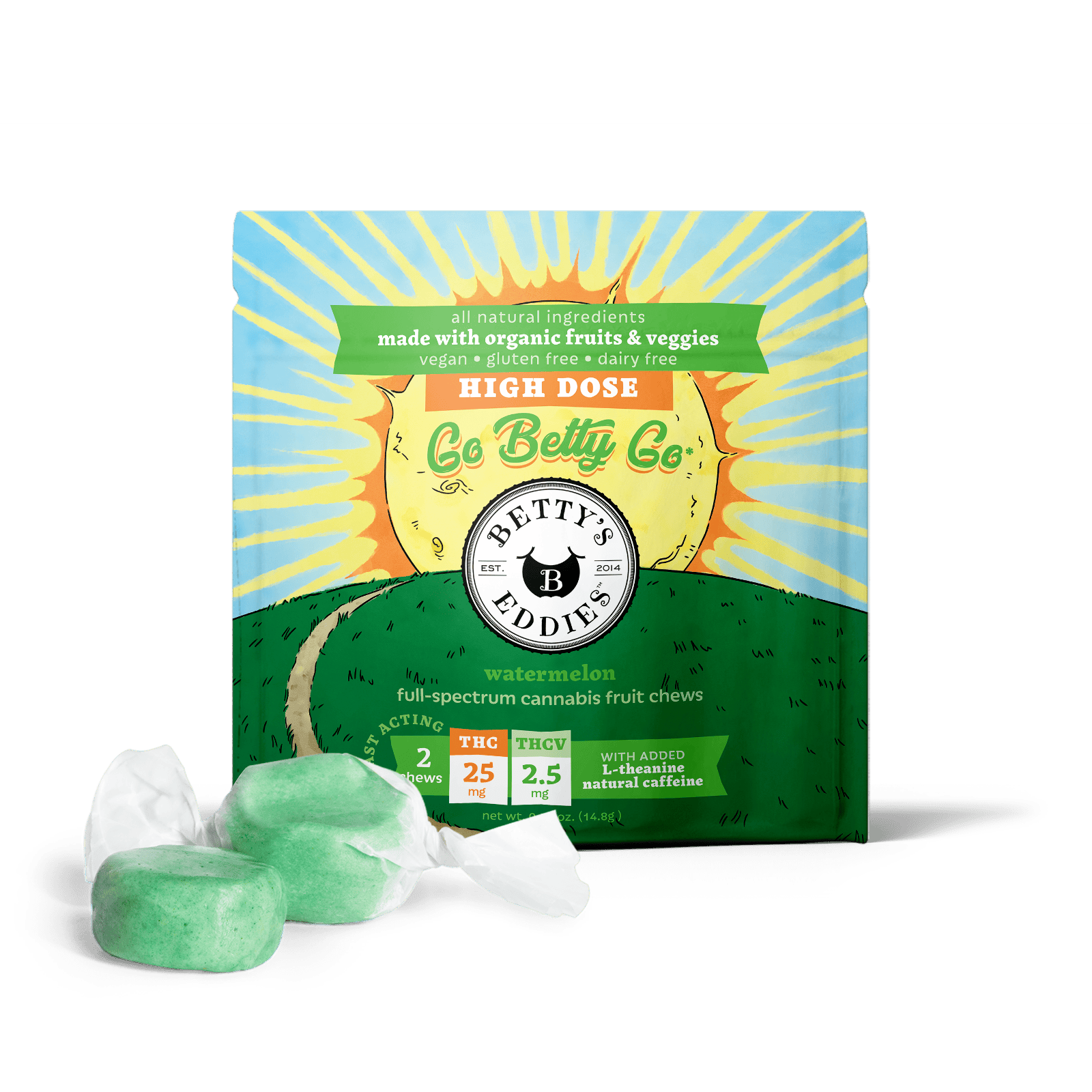 SALE DD Betty's Eddies Fruit Chews REC Watermelon 25mg Each 50mg Total (2pk) at Mystic Greenz