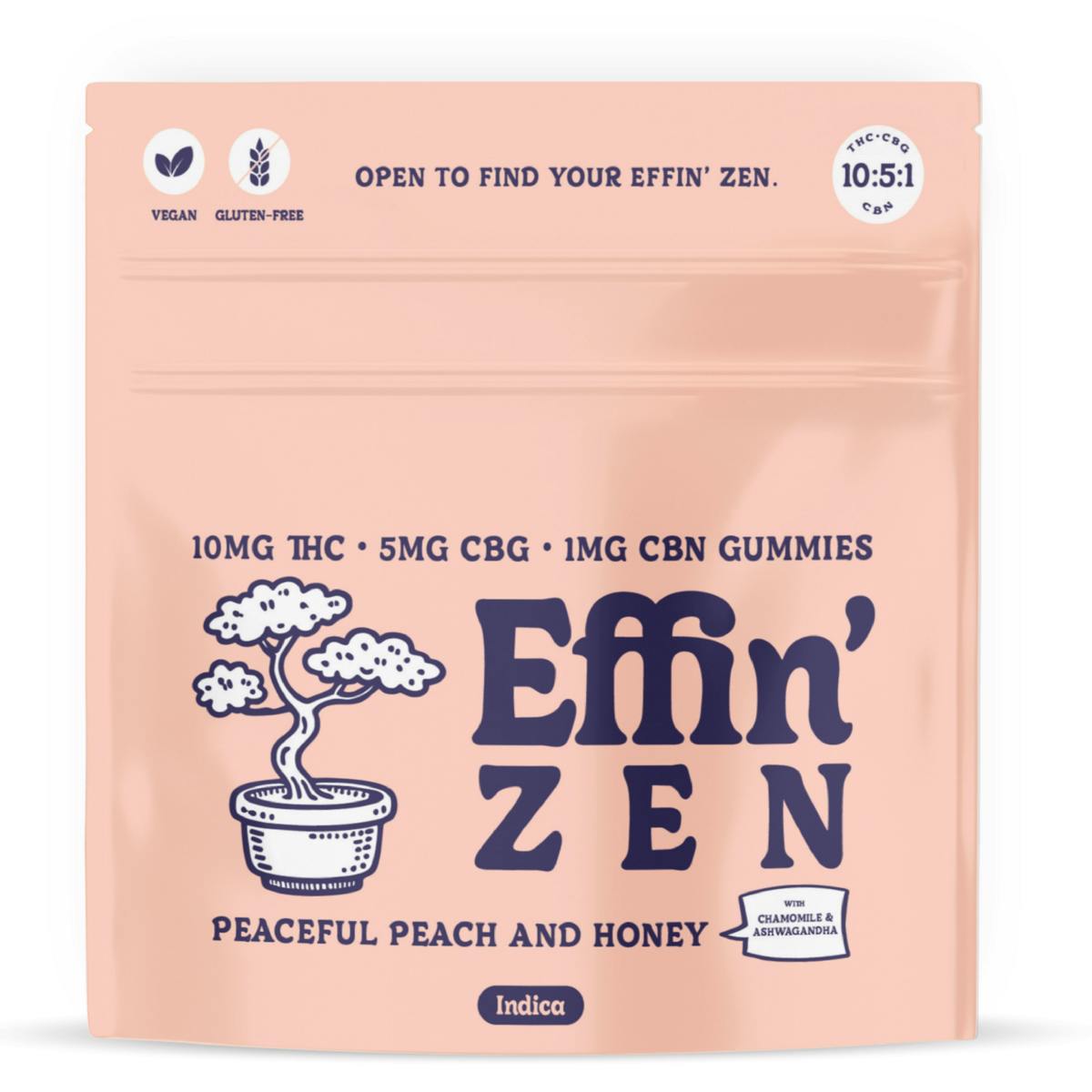 SALE DD Effin' Zen Peaceful Peach & Honey 10:5:1 Gummies Indica 100mg