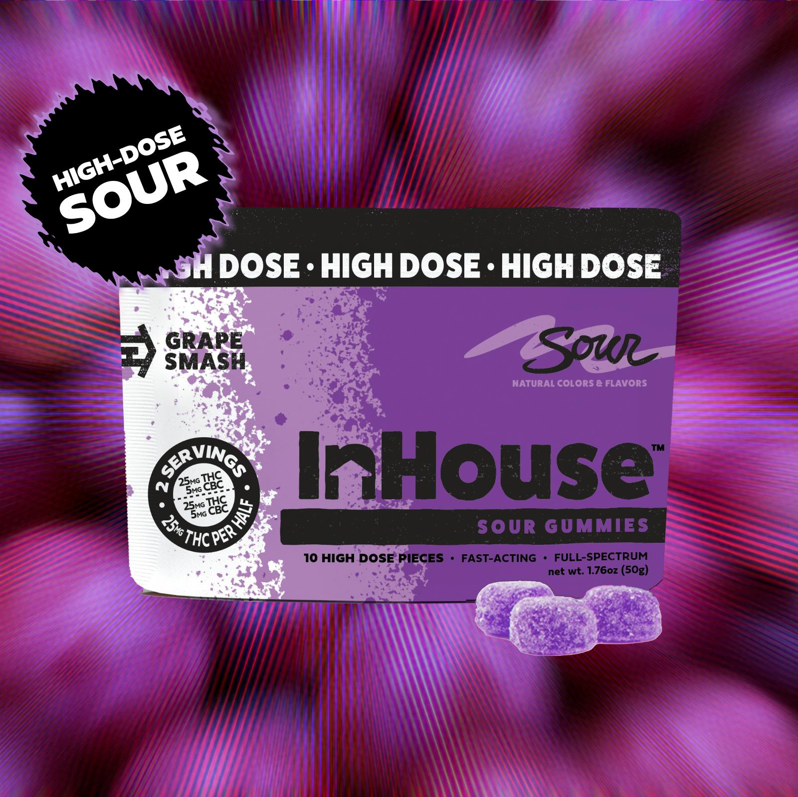 In House Gummies Sour Grape 10mg Each 100mg
