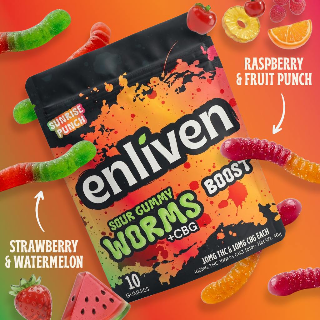 Enliven Sour Worms Boost Gummies 100mg, 10pk