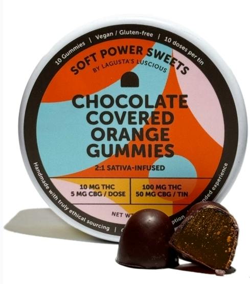Soft Power Sweets - Chocolate Covered Orange Gummies - Sativa-Infused 2:1 THC:CBG - 100mg - Edible