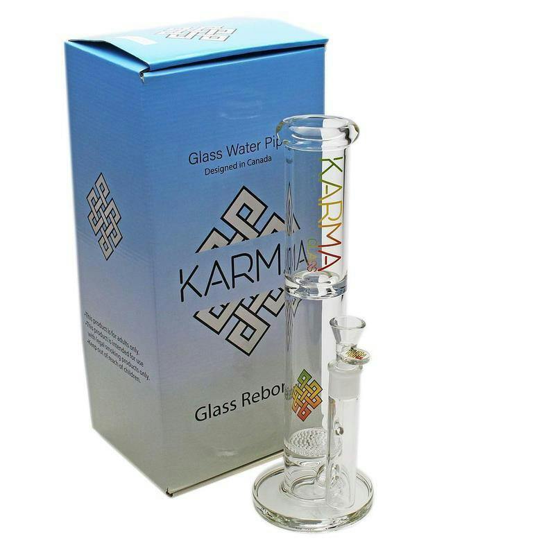 Karma Glass | Glass Straight Tube 14" Bong with Honeycomb Perc | Rasta