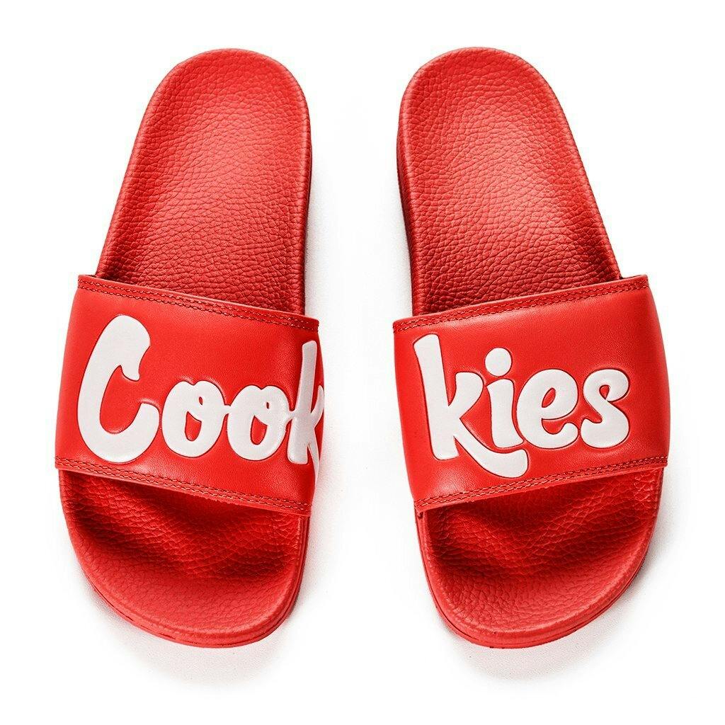 Cookies- Original Mint Logo Faux Leather- Slides- Red- 9 at Cookies Coalinga Dispensary & Consumption Lounge