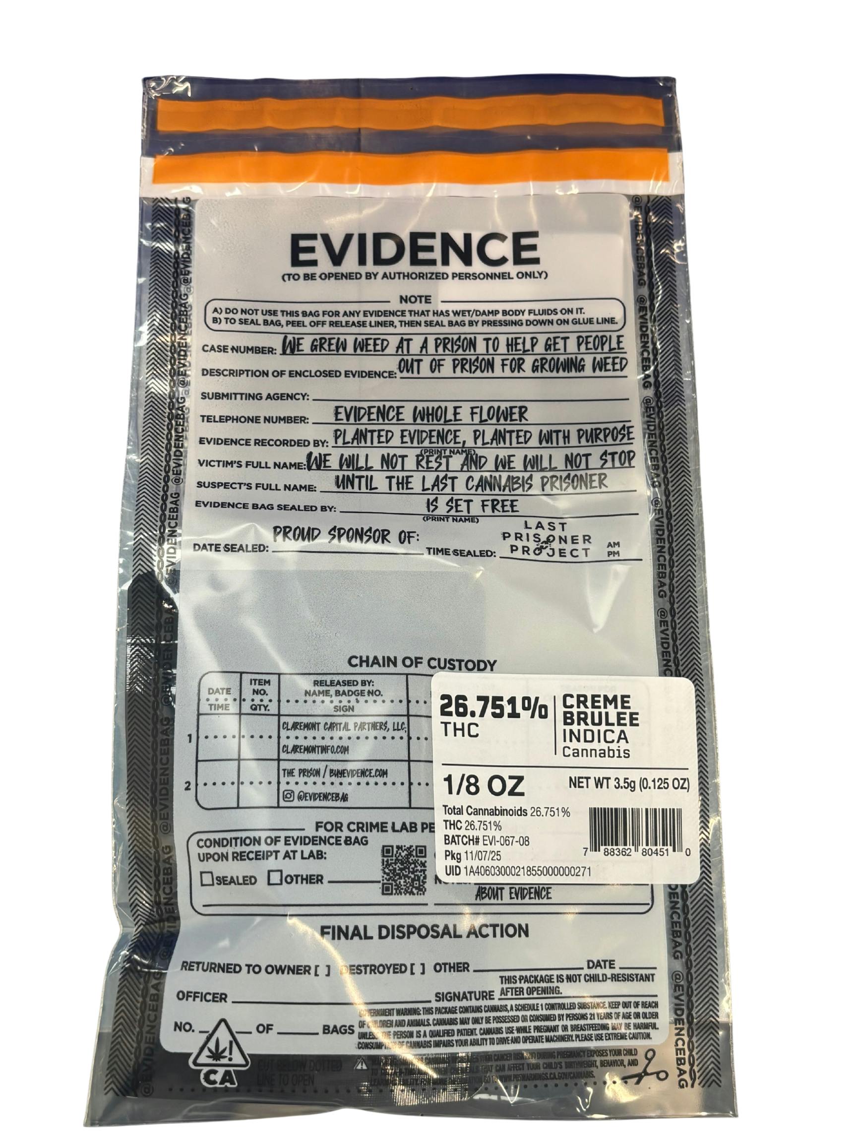 Evidence - 3.5g - Indica - Creme Brulee - Flower at Cookies Coalinga Dispensary & Consumption Lounge