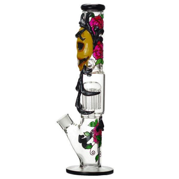 Glass Water Pipe Clay Skull w/ Rose 16in