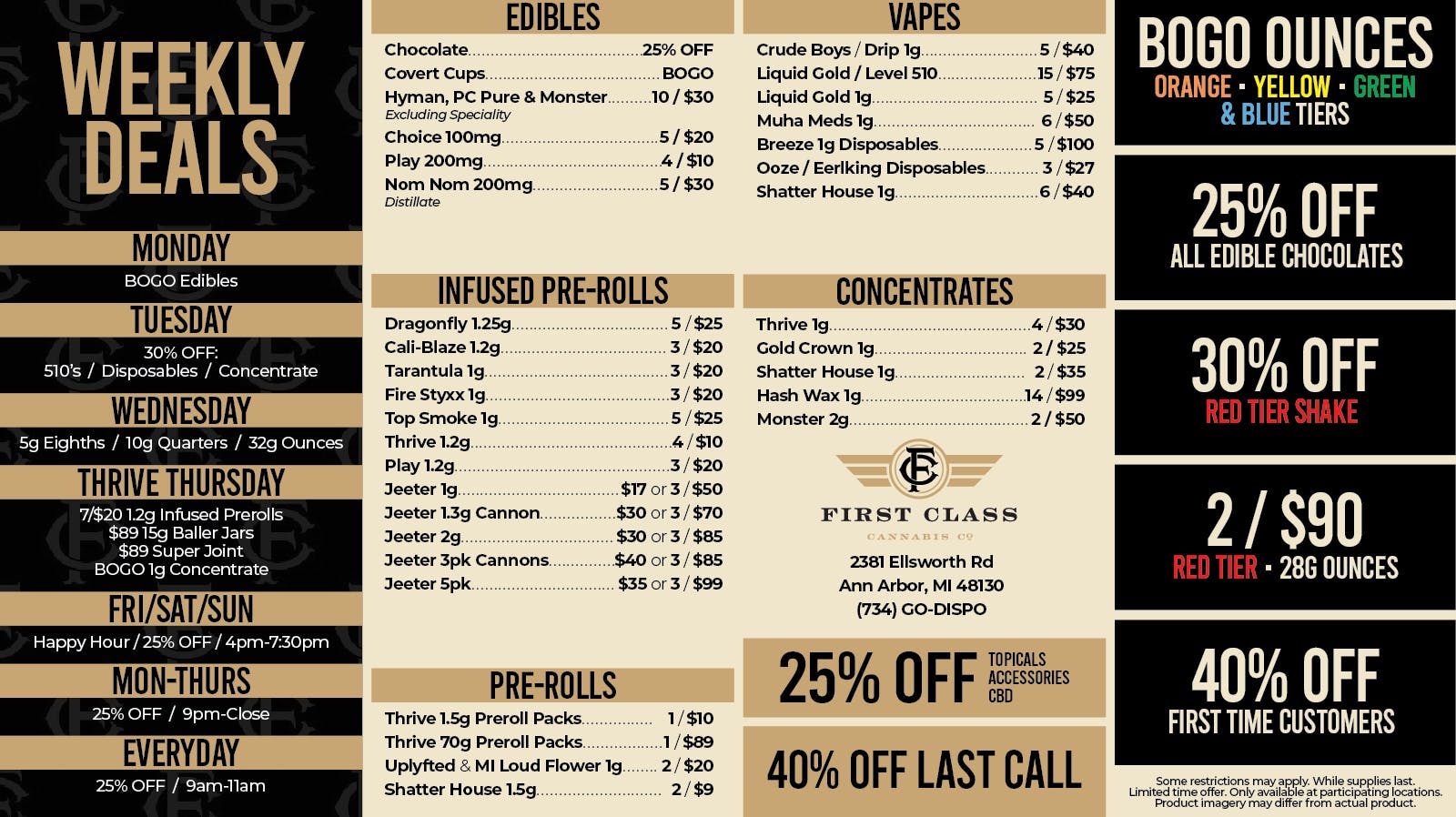 October Deals BOGO Ounces at First Class Cannabis Ann Arbor Weedmaps