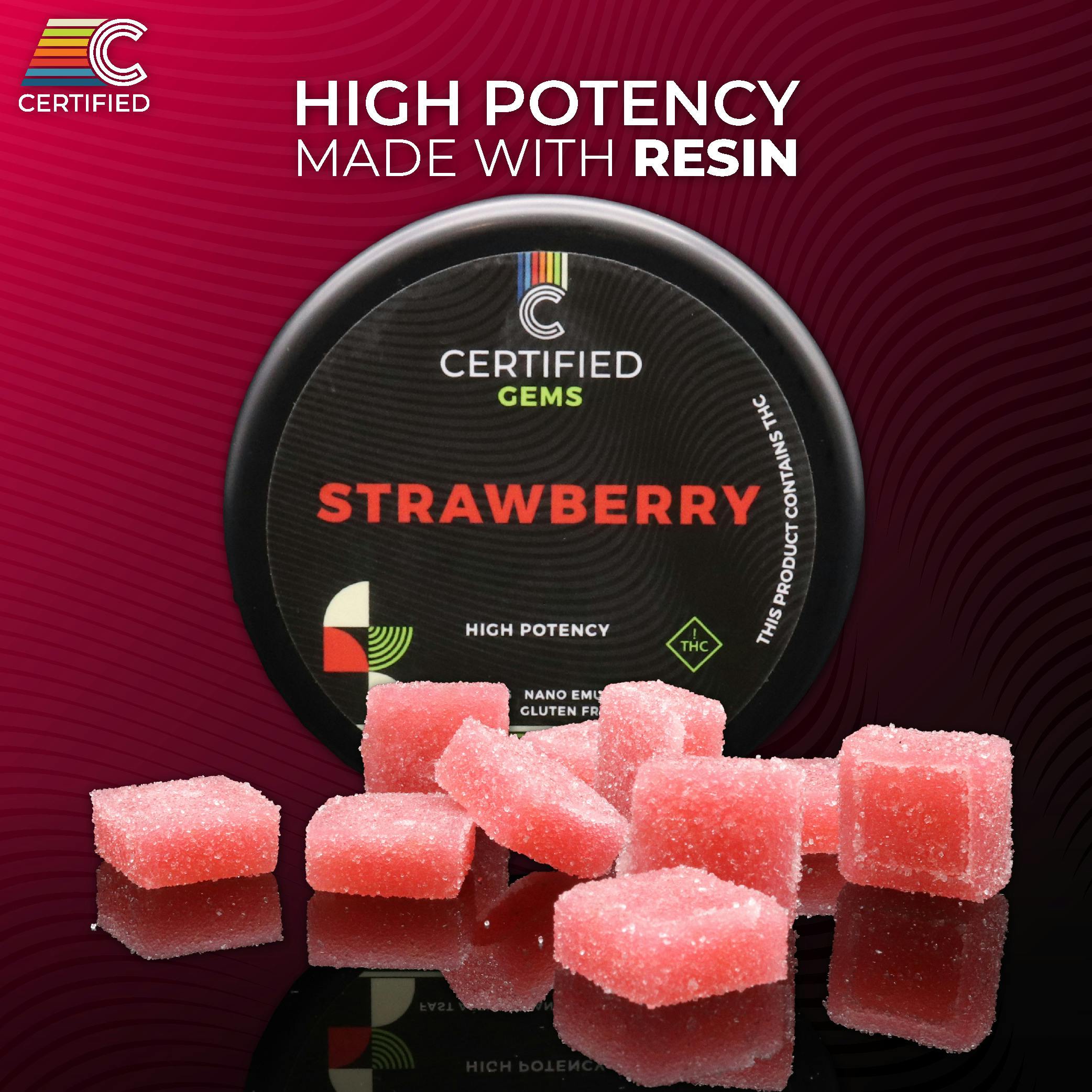 Certified | Strawberry Gems 10pc | 500mg Gummies