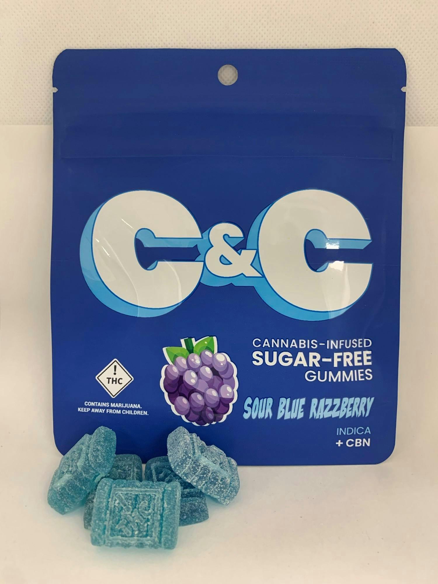 Chew & Chill | Sugar Free Sour Blue Razzberry 2:1 CBN 10pc | 100mg Gummies