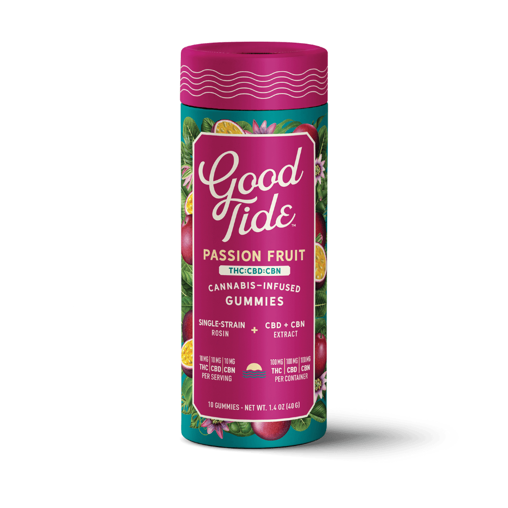 Good Tide Gummies Hash Rosin Passion Fruit 1:1:1 THC:CBD:CBN 100mg 10pk