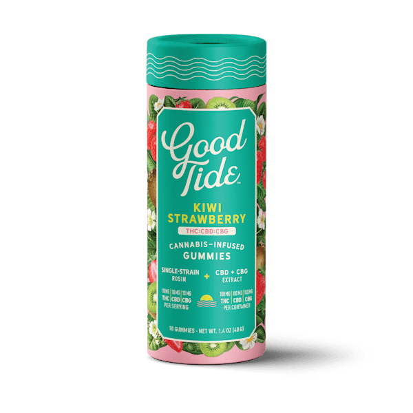 Good Tide Gummies Hash Rosin Kiwi Strawberry 1:1:1 THC:CBD:CBG 100mg 10pk