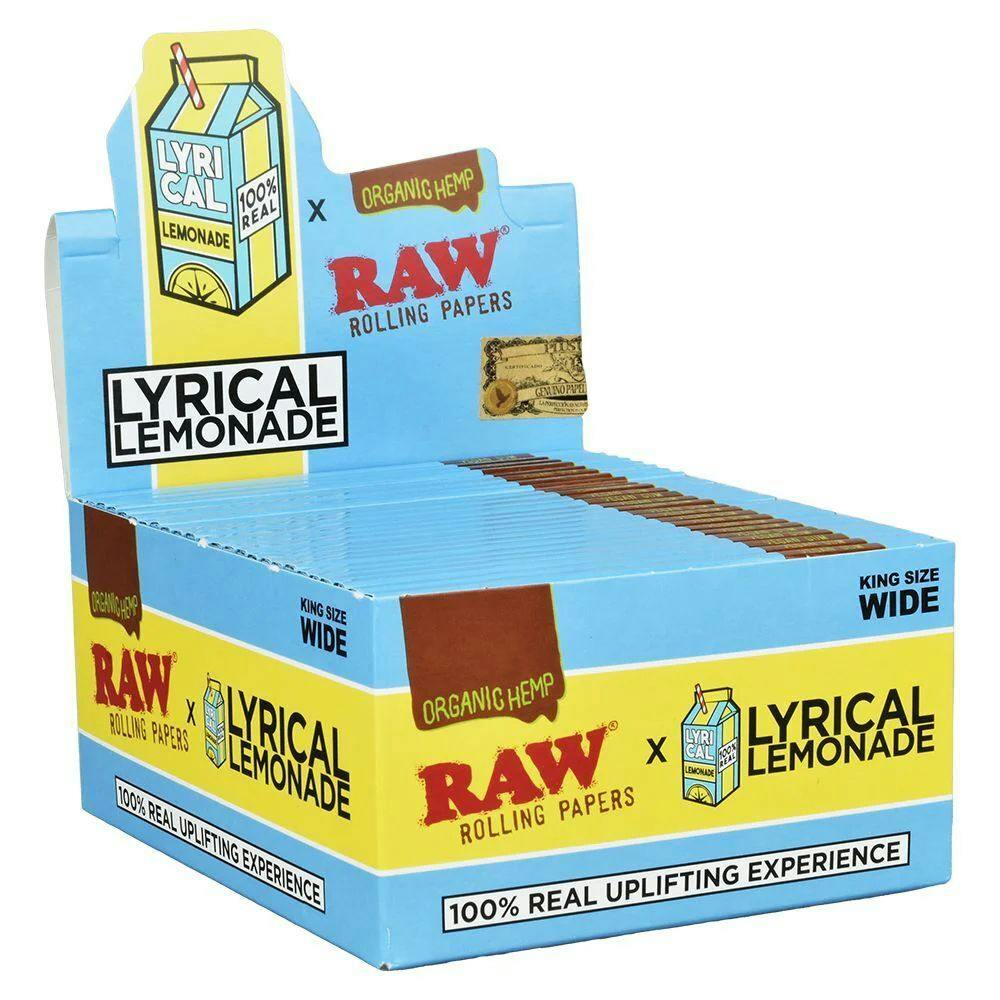 Raw Lyrcial Lemonade Organic Hemp King Size Wide Rolling Papers 32pk