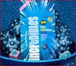 Incredibles Gummy Sour Blue Razzberry 1:1 THC:CBG 100mg 10pk (FLASH DEAL)