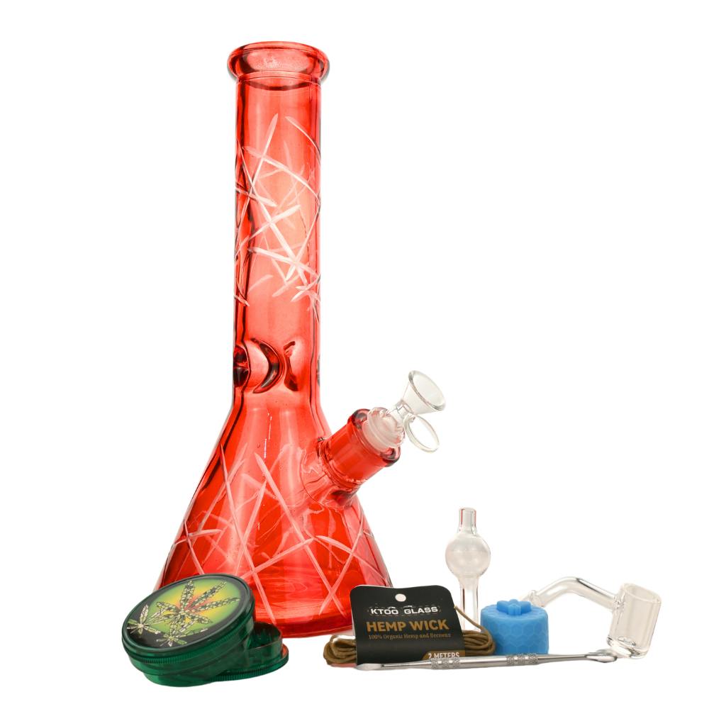 12" 5mm Prismatic Colours Glass Bong 9-in-1 Dab Kit