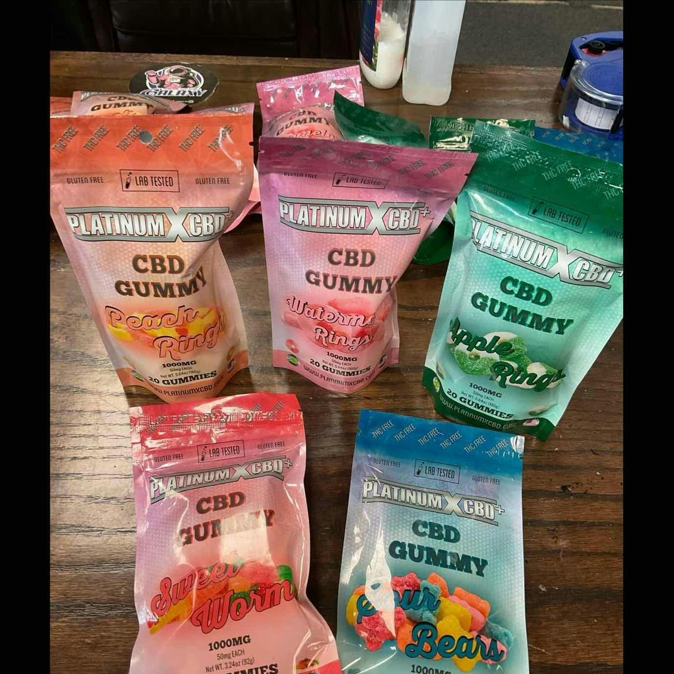 cbd gummy. apple rings, sweet worms , sour bears , peach rings, watermelon rings,
