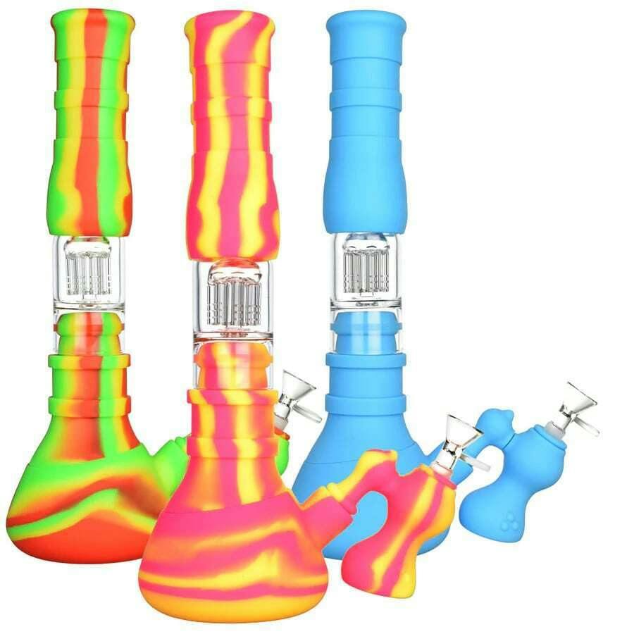 3 Stage Silicone Water Pipe w/ Ash Catch 14"