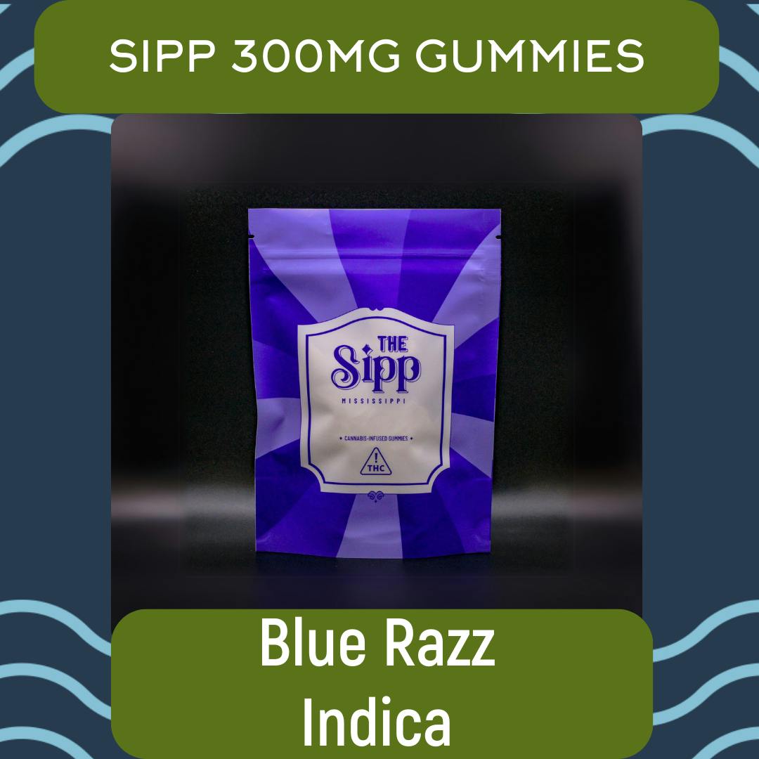 The Sipp-Blue Razz-Indica Gummies 300mg