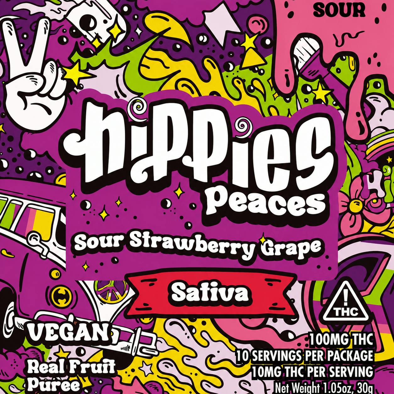 Sour Strawberry Grape [10pk] (100mg) | Hippies - Gummies
