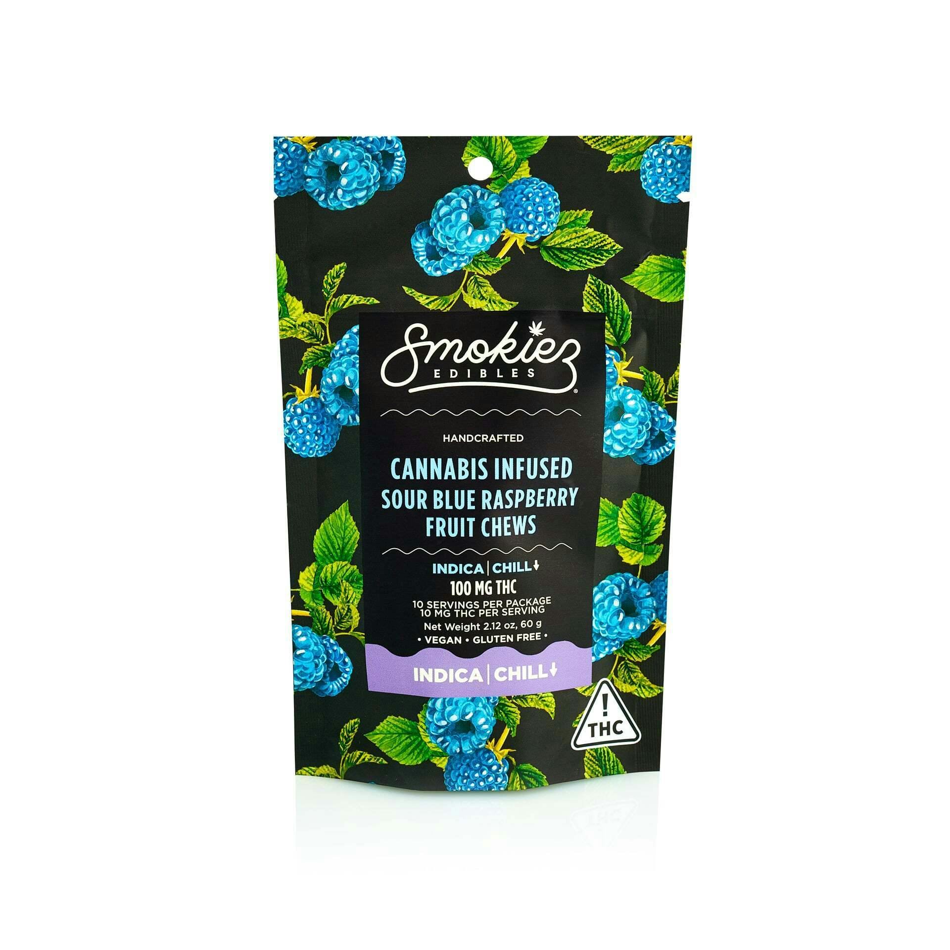 Sour Blue Raspberry - Indica [10pk] (100mg) | Smokiez - Fruit Chews