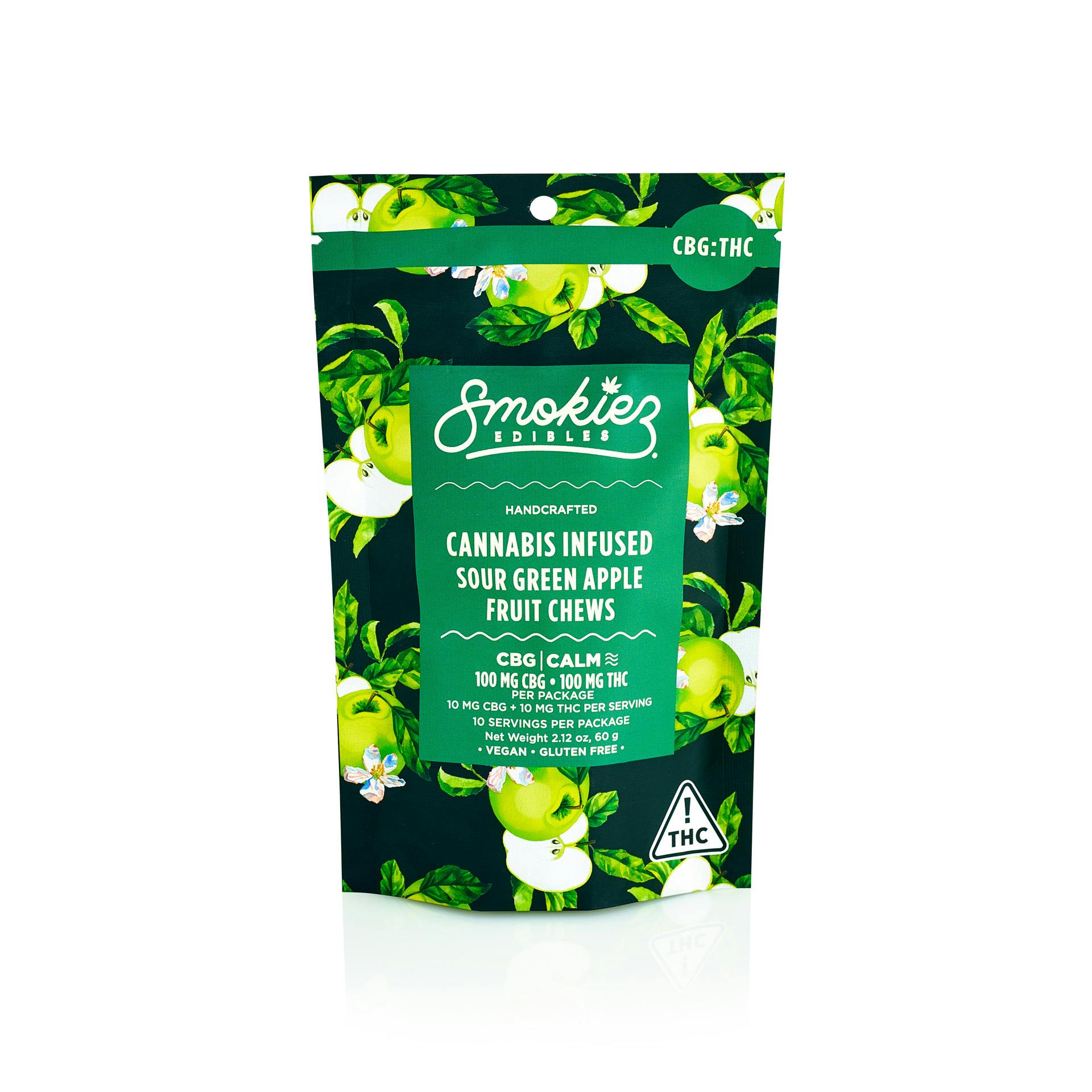 1:1 Sour Green Apple [10pk] (100mg CBG/100mg THC) | Smokiez - Fruit Chews