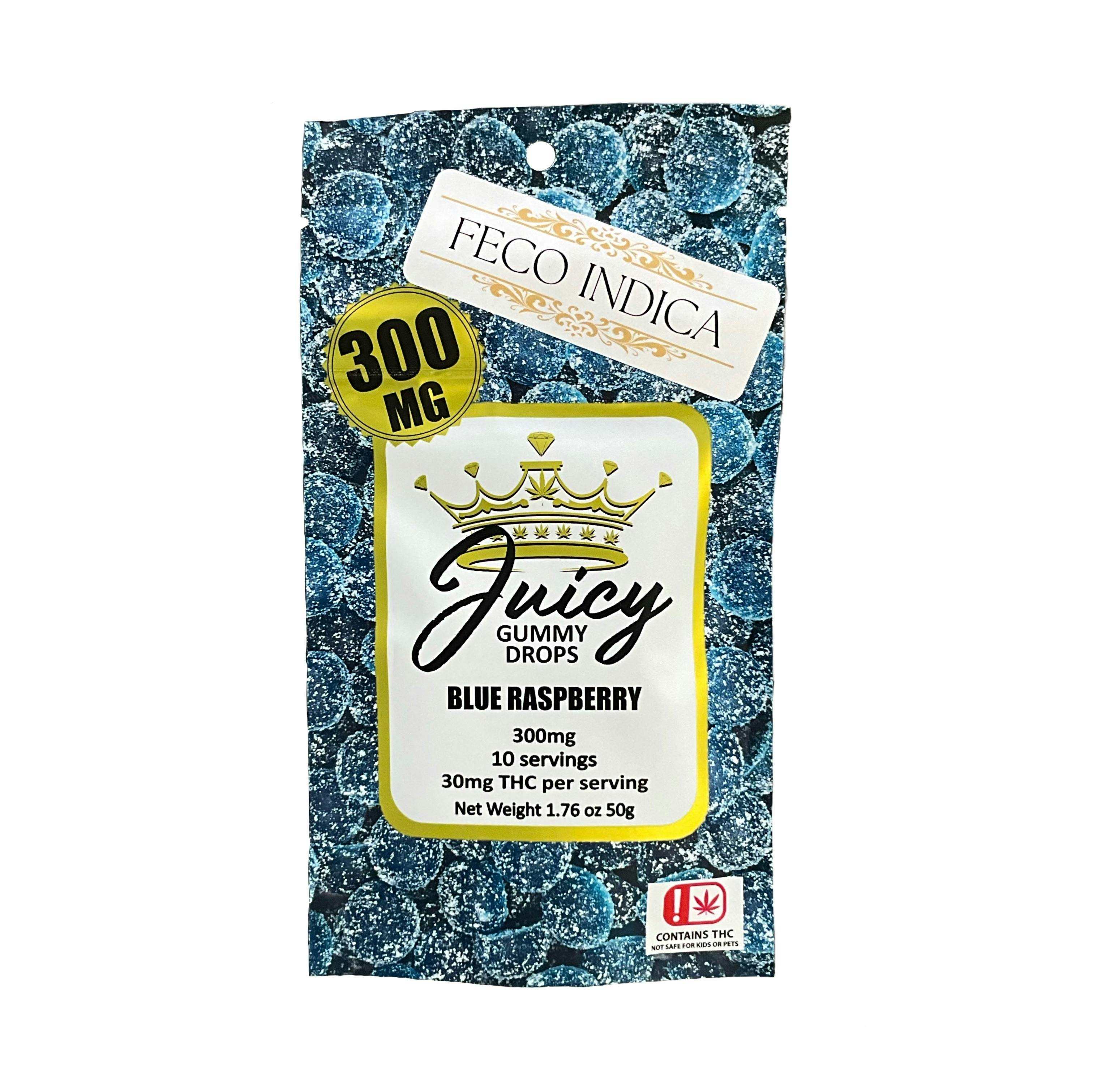 300MG | FECO Indica Blue Raspberry Gummies | Juicy