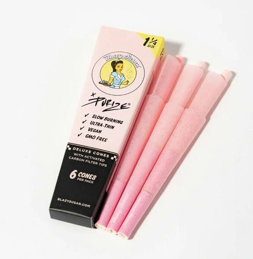 Rolling Papers | Blazy Susan x Purize | 1 1/4 Cones 6pk | Pink