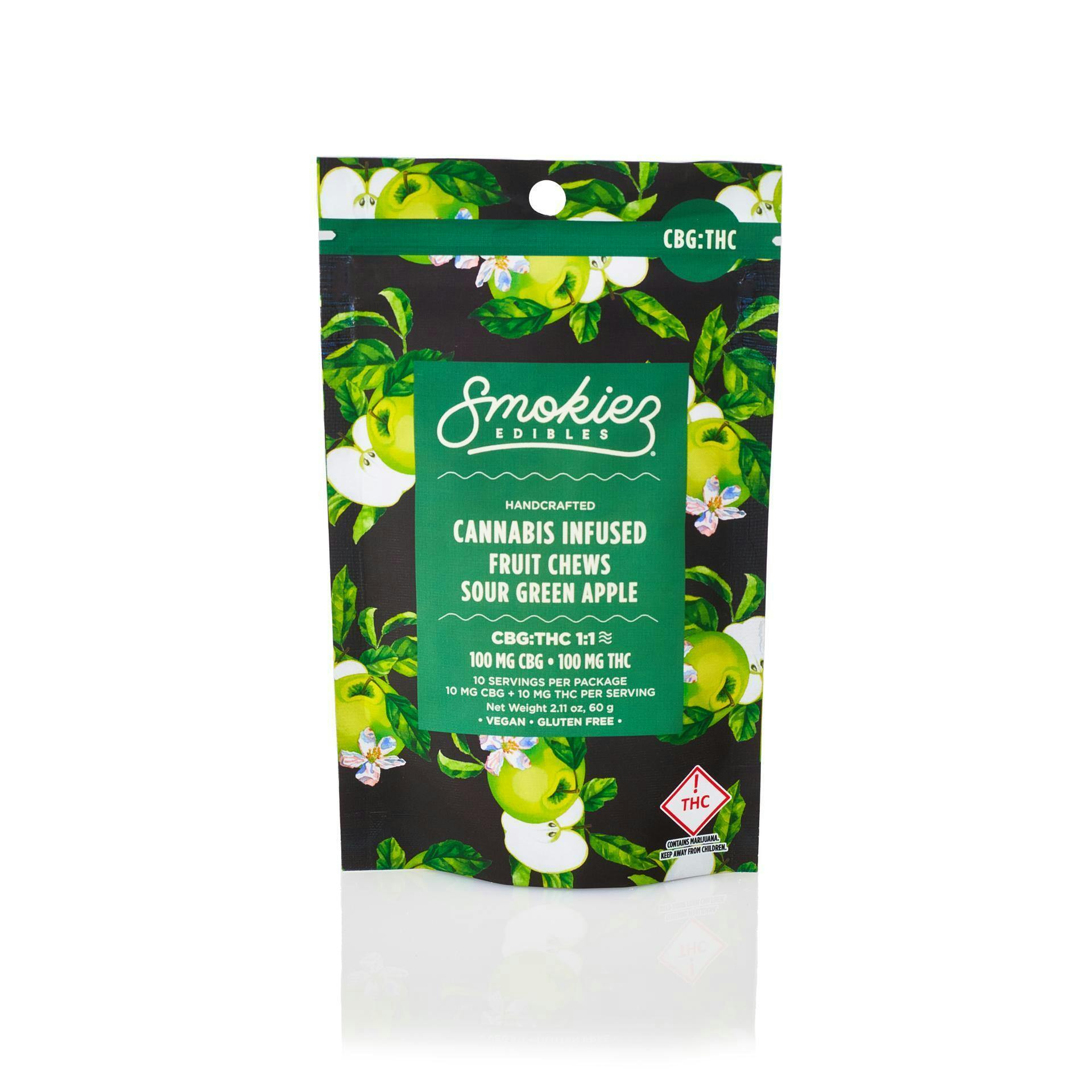 Smokiez | Sour Green Apple 1:1 CBG 10pc | 100mg Fruit Chews