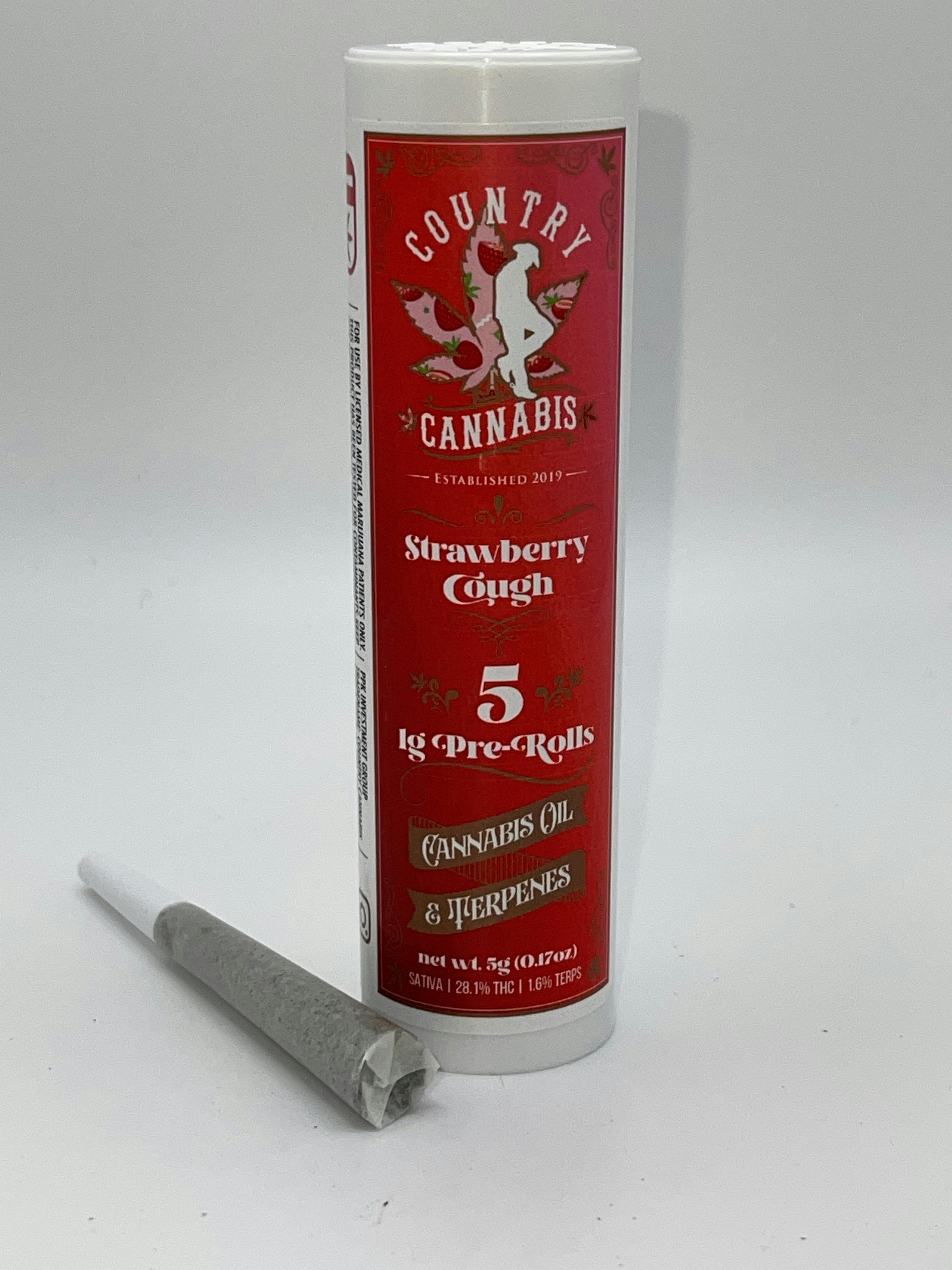 Country Cannabis | Strawberry Cough | Infused Preroll | 5 pack