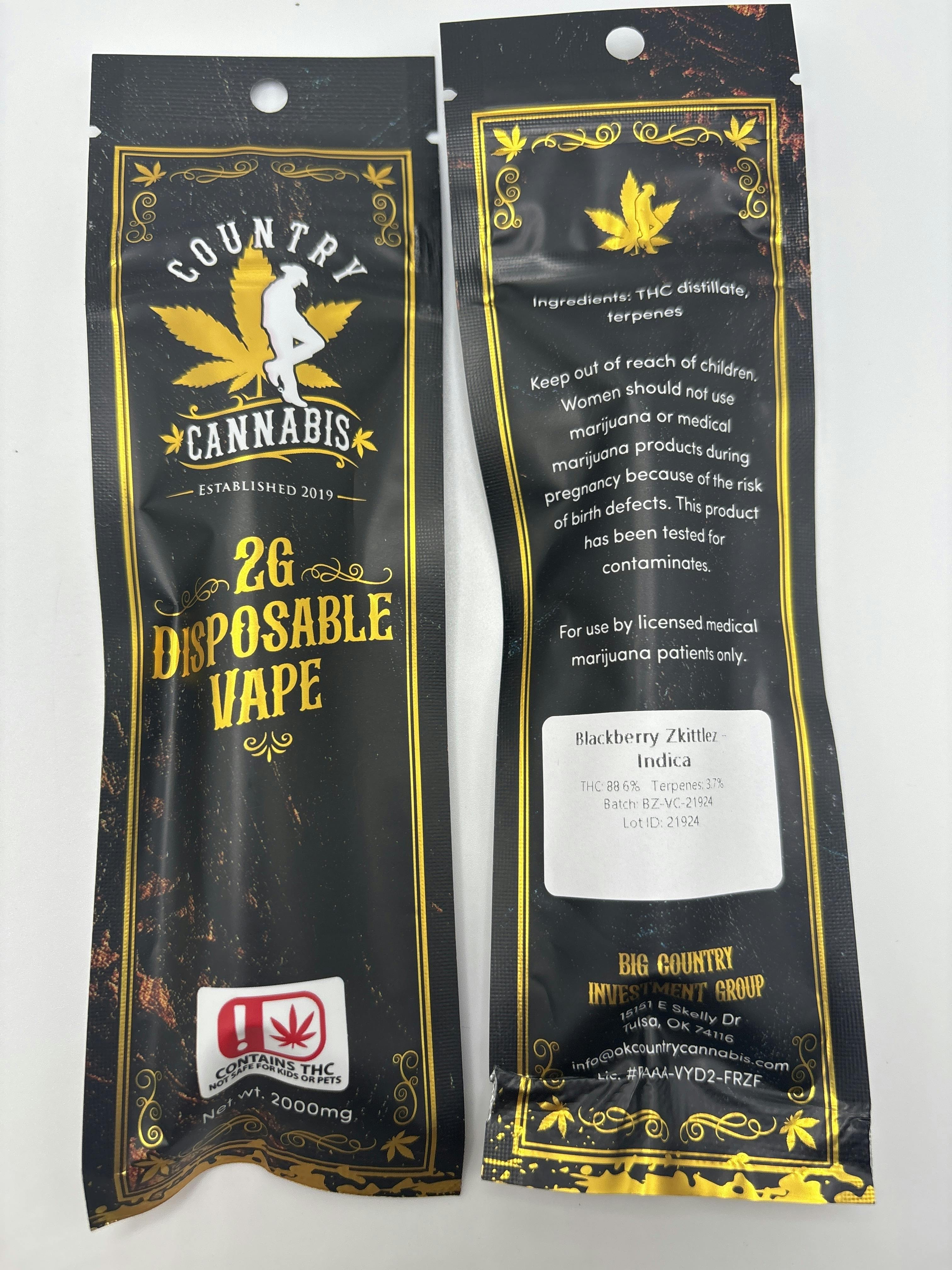 Country Cannabis | Blackberry Zkittles | Vape | 2G