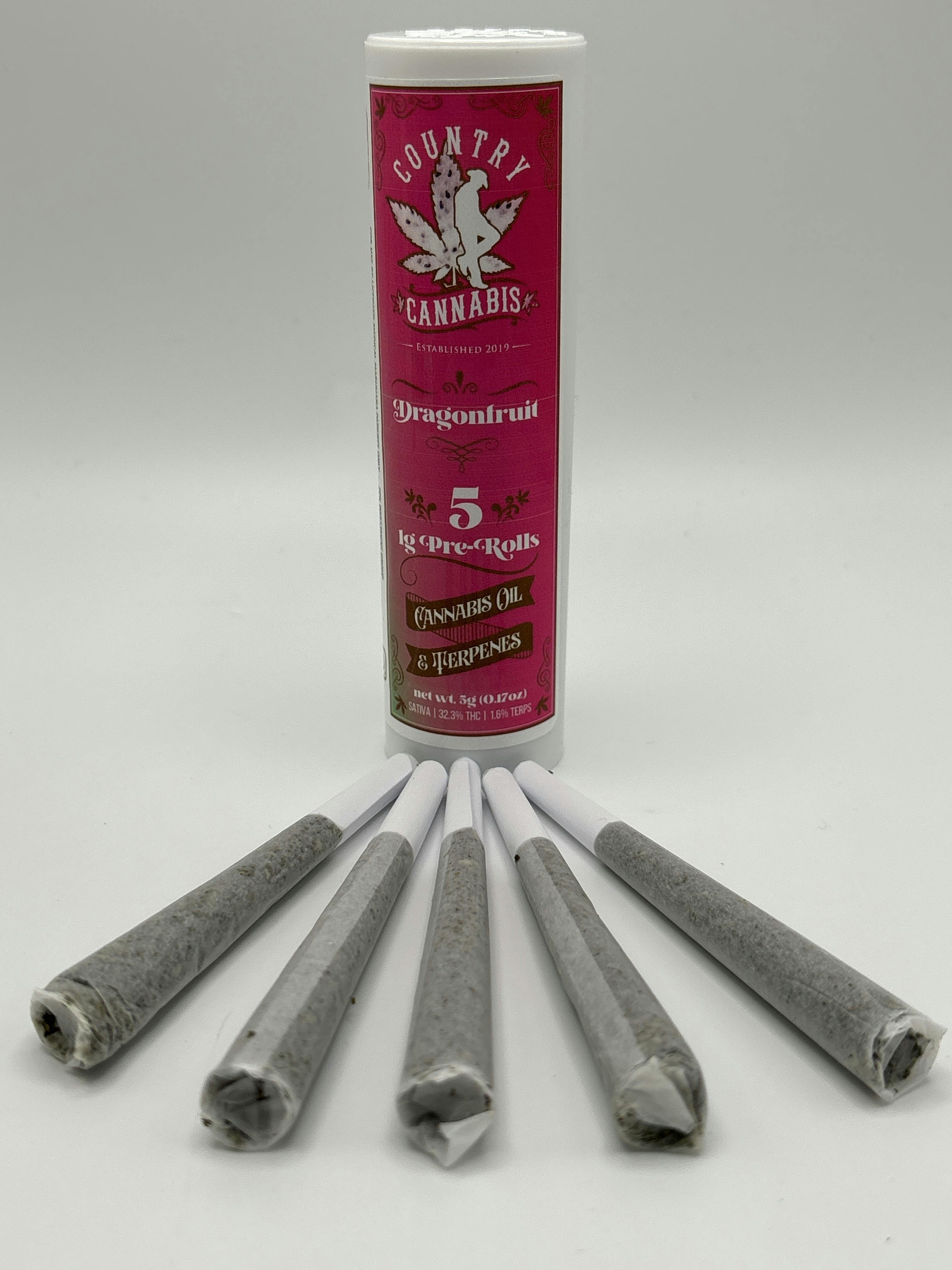 Country Cannabis | Dragon Fruit | Infused Preroll | 5 Pack
