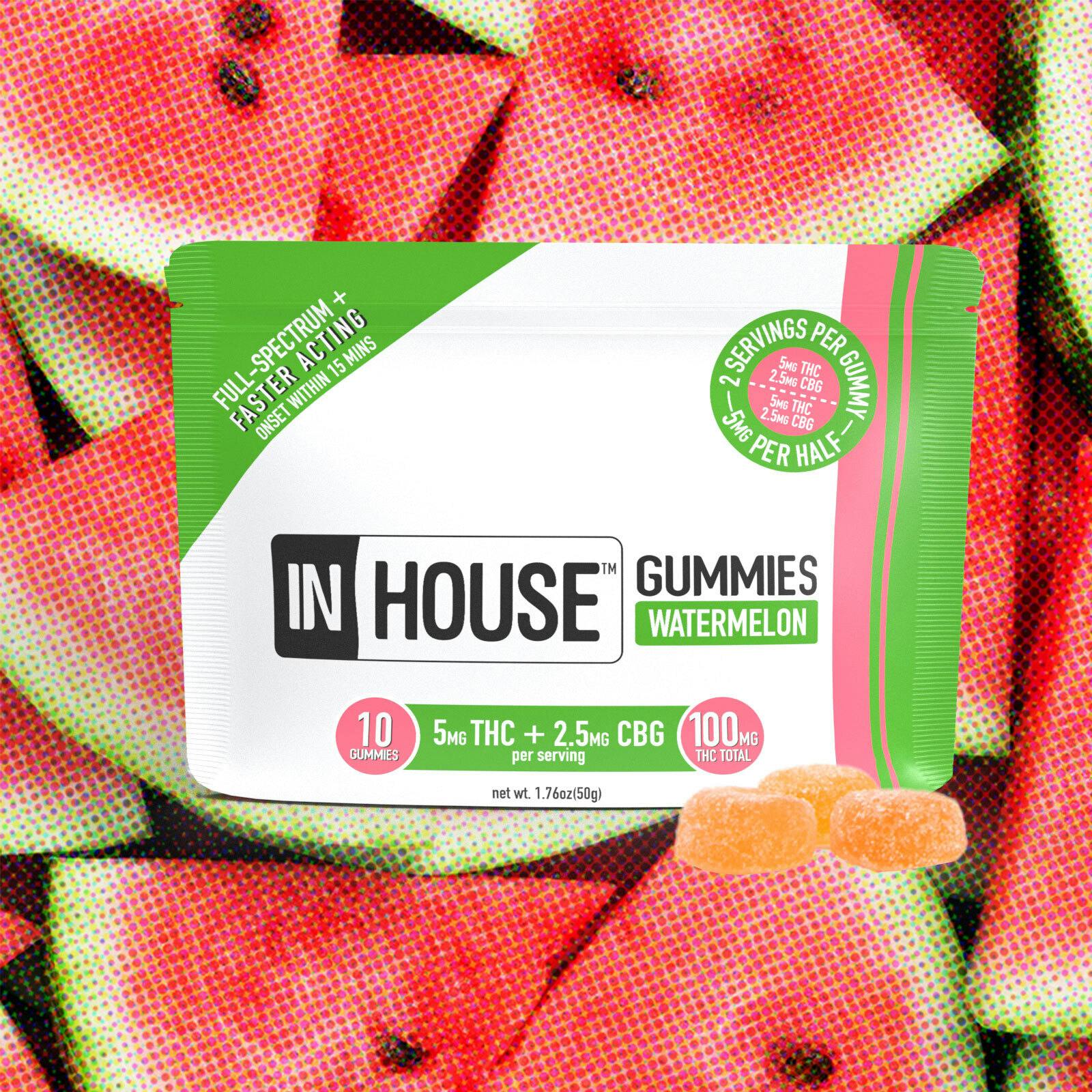 In House Gummies 2:1 CBG:THC 20pk (100mg) Watermelon