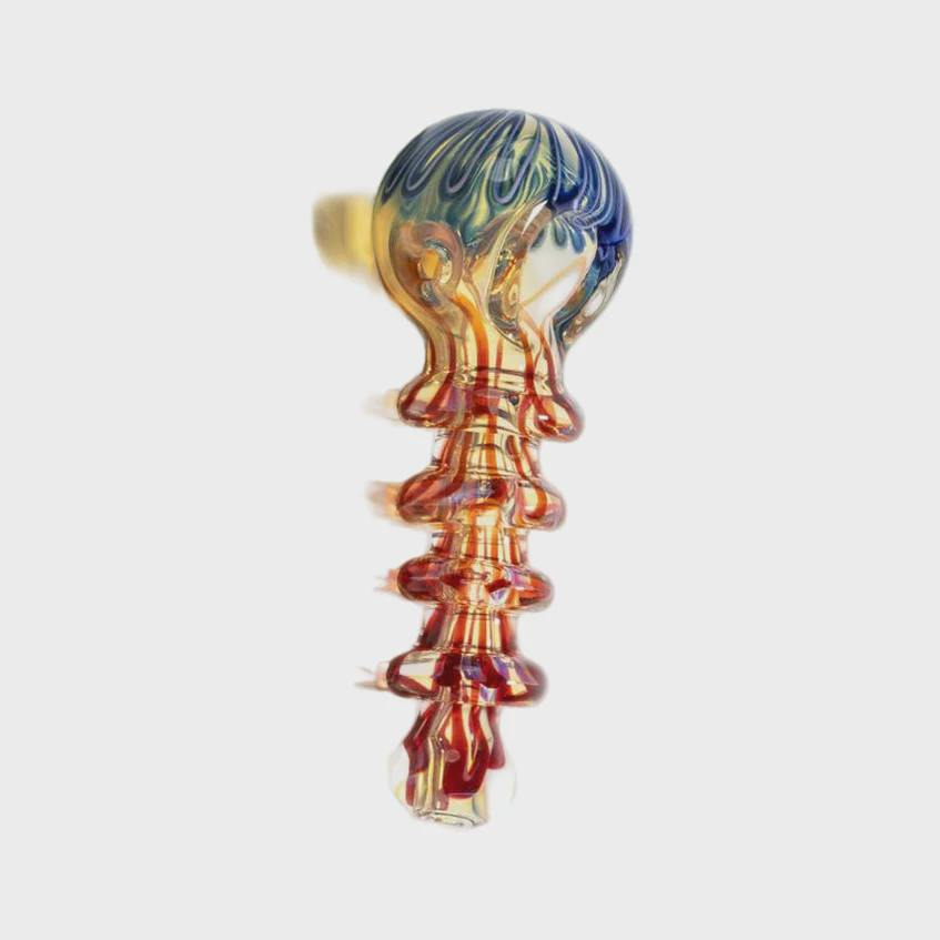 5” Ribbed Body Glass Pipe with Blue Swirl Bowl
