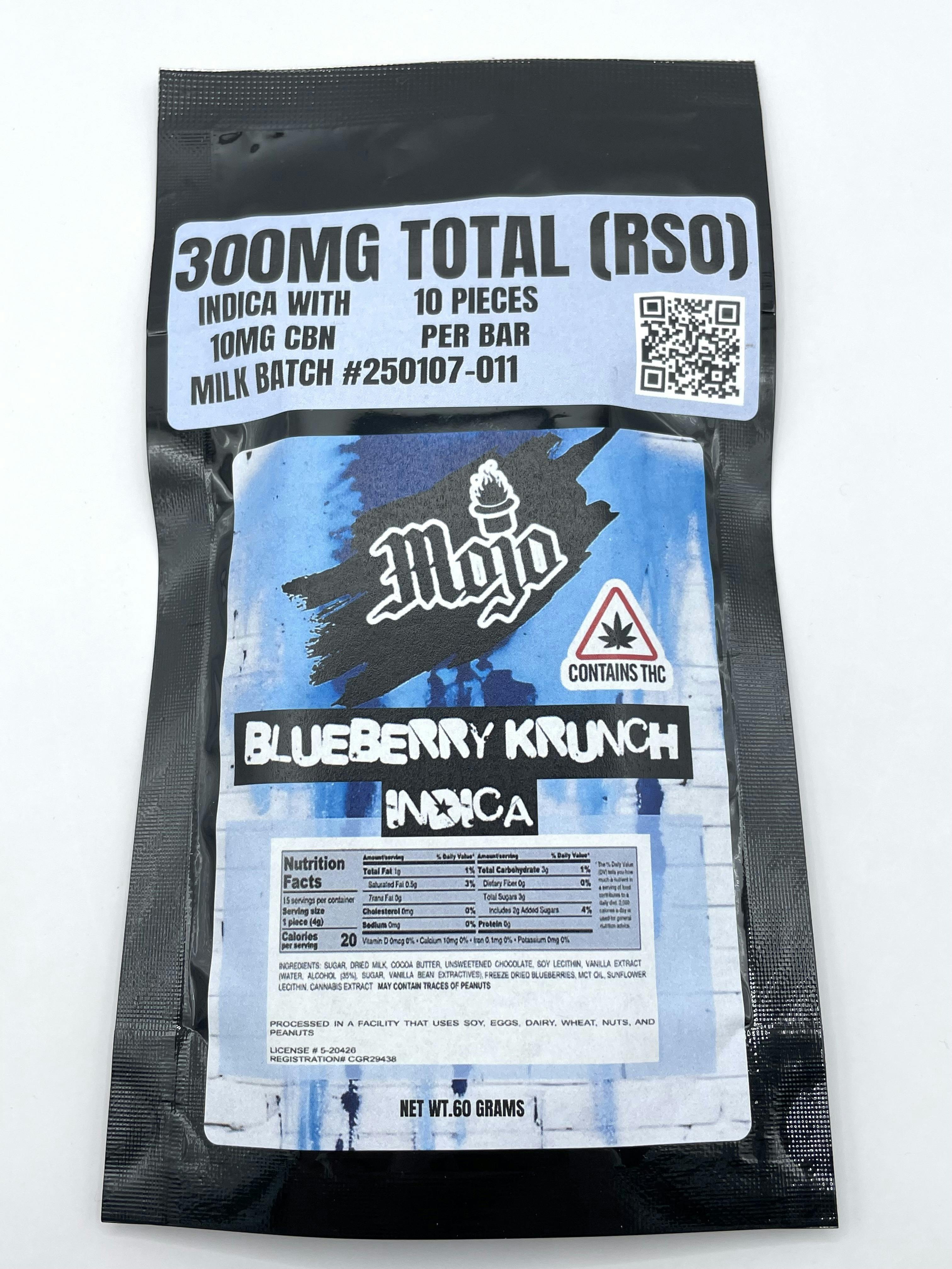 Indica Blueberry Krunch RSO Chocolate - 30MG (300MG TOTAL)