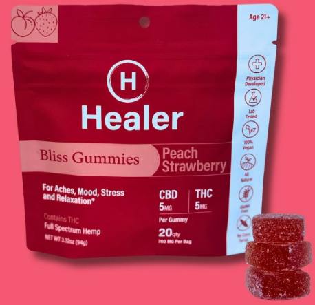 21+ Healer Bliss Gummies 5mg CBD + 5mg THC