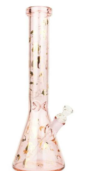 Red Eye Glass 15" Pin-up Beaker Tube Bong Pink